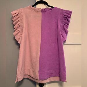 JODIFL Pink and Purple Ruffle Sleeve Blouse